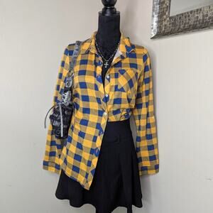 Yellow and blue plaid top large